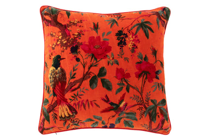 Kussen Vogels/Bloemen Katoenfluweel Oranje