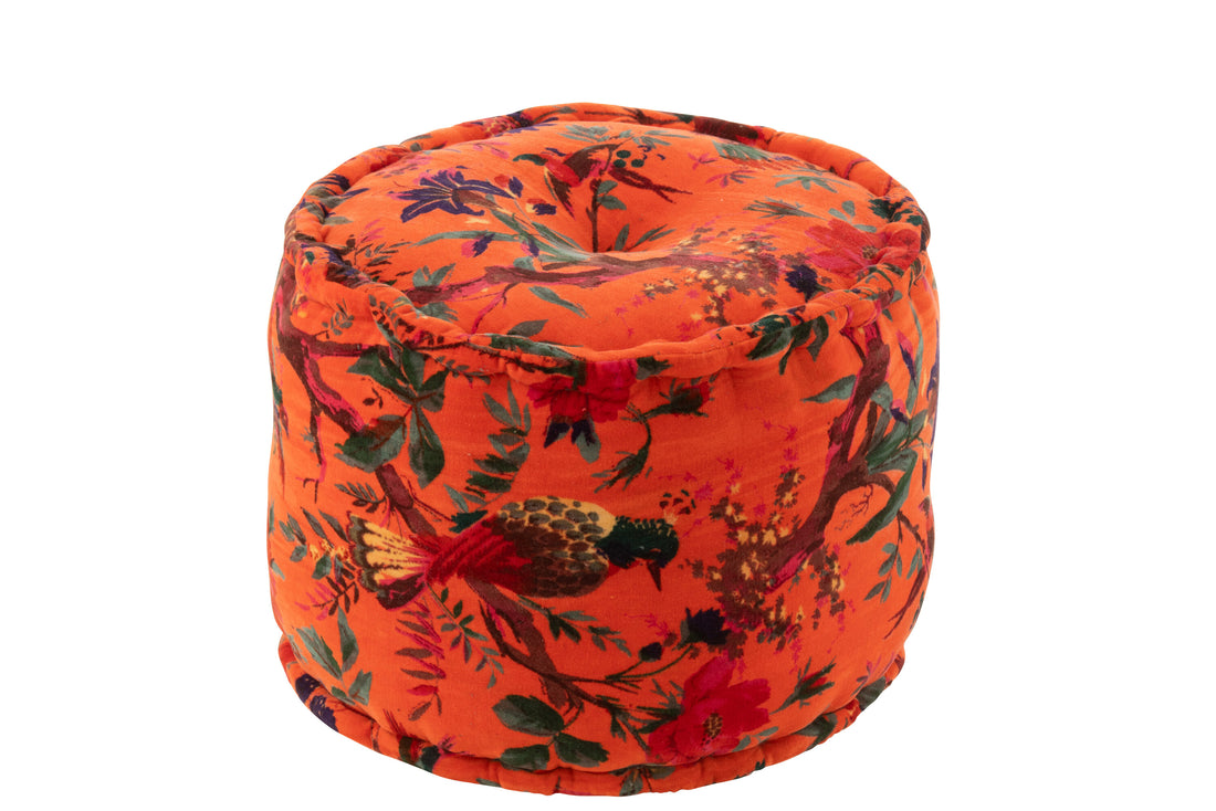 Pouf Ronde Vogels/Bloemen Katoenfluweel Oranje