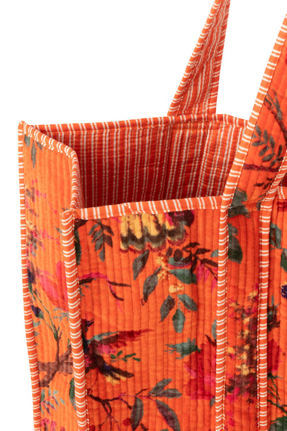 Shoppertas Vogels/Bloemen Katoenen Fluweel Oranje