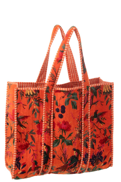 Shoppertas Vogels/Bloemen Katoenen Fluweel Oranje