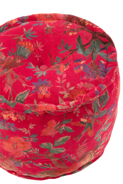Poef Ronde Vogels/Bloemen Katoenfluweel Roze
