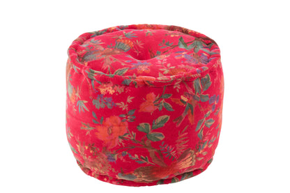 Poef Ronde Vogels/Bloemen Katoenfluweel Roze