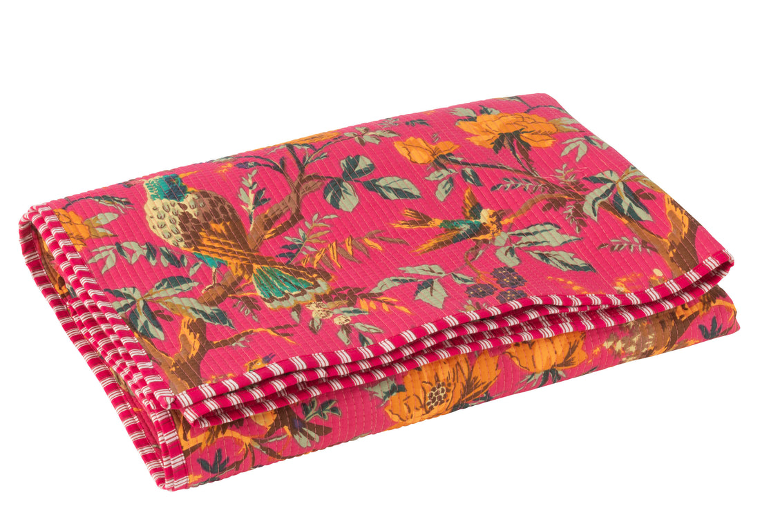 Geruite Vogels/Bloemen Katoenen Fluweel Roze