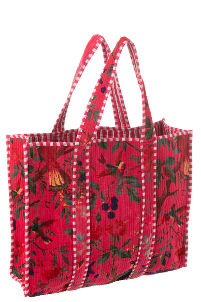 Shoppertas Vogels/Bloemen Katoenen Fluweel Roze