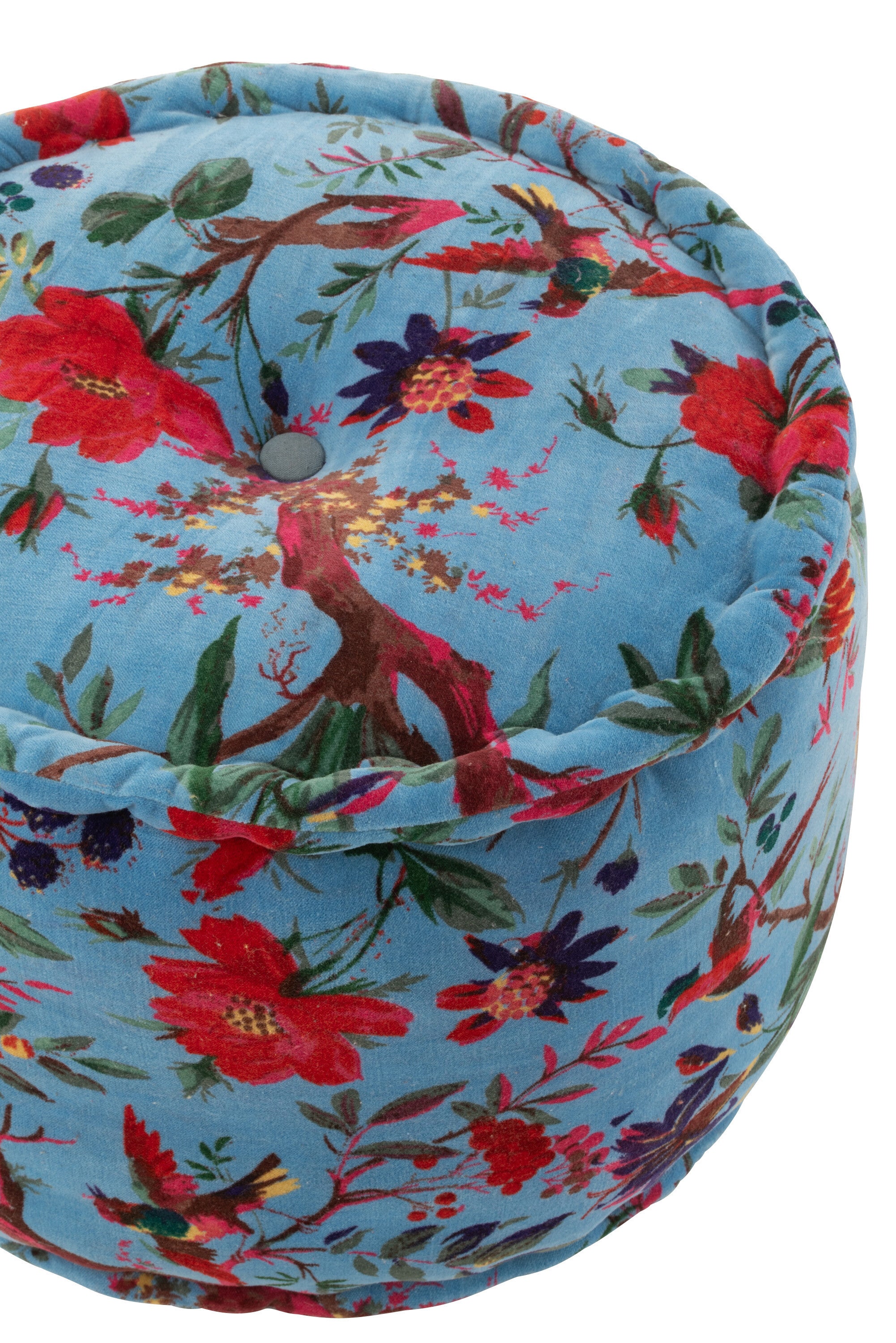 Pouf Ronde Vogels/Bloemen Katoenfluweel Blauw