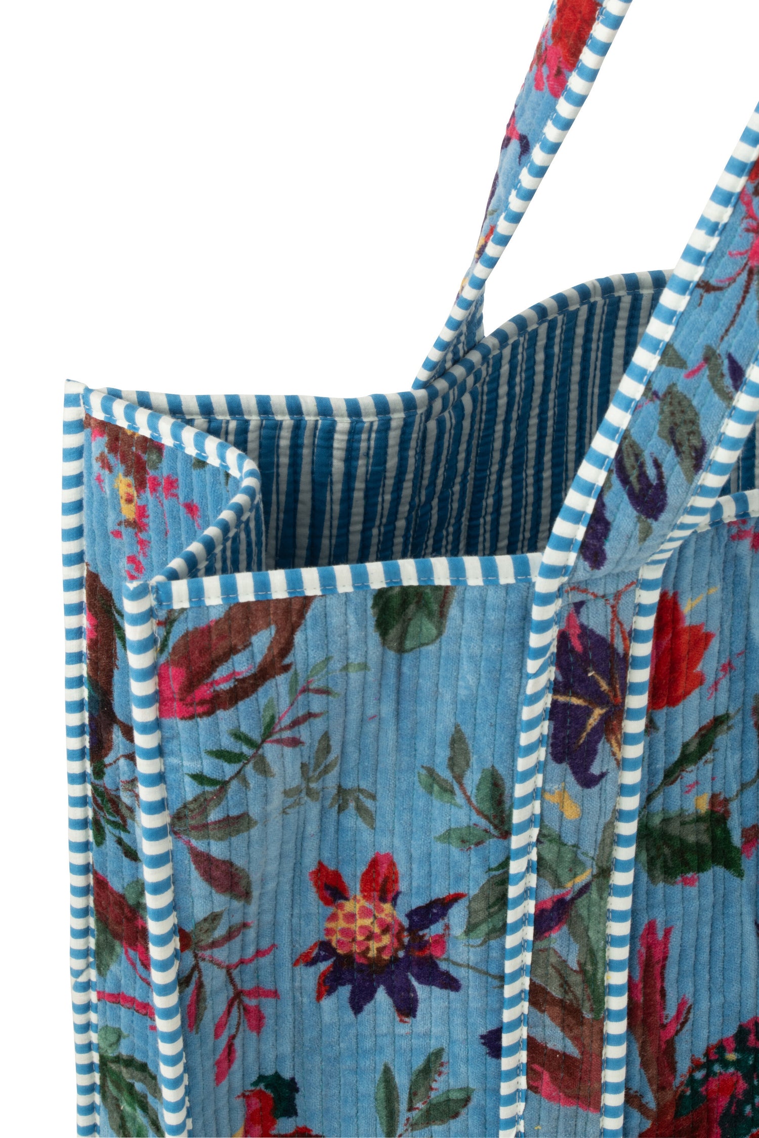 Shoppertas Vogels/Bloemen Katoenen Fluweel Blauw