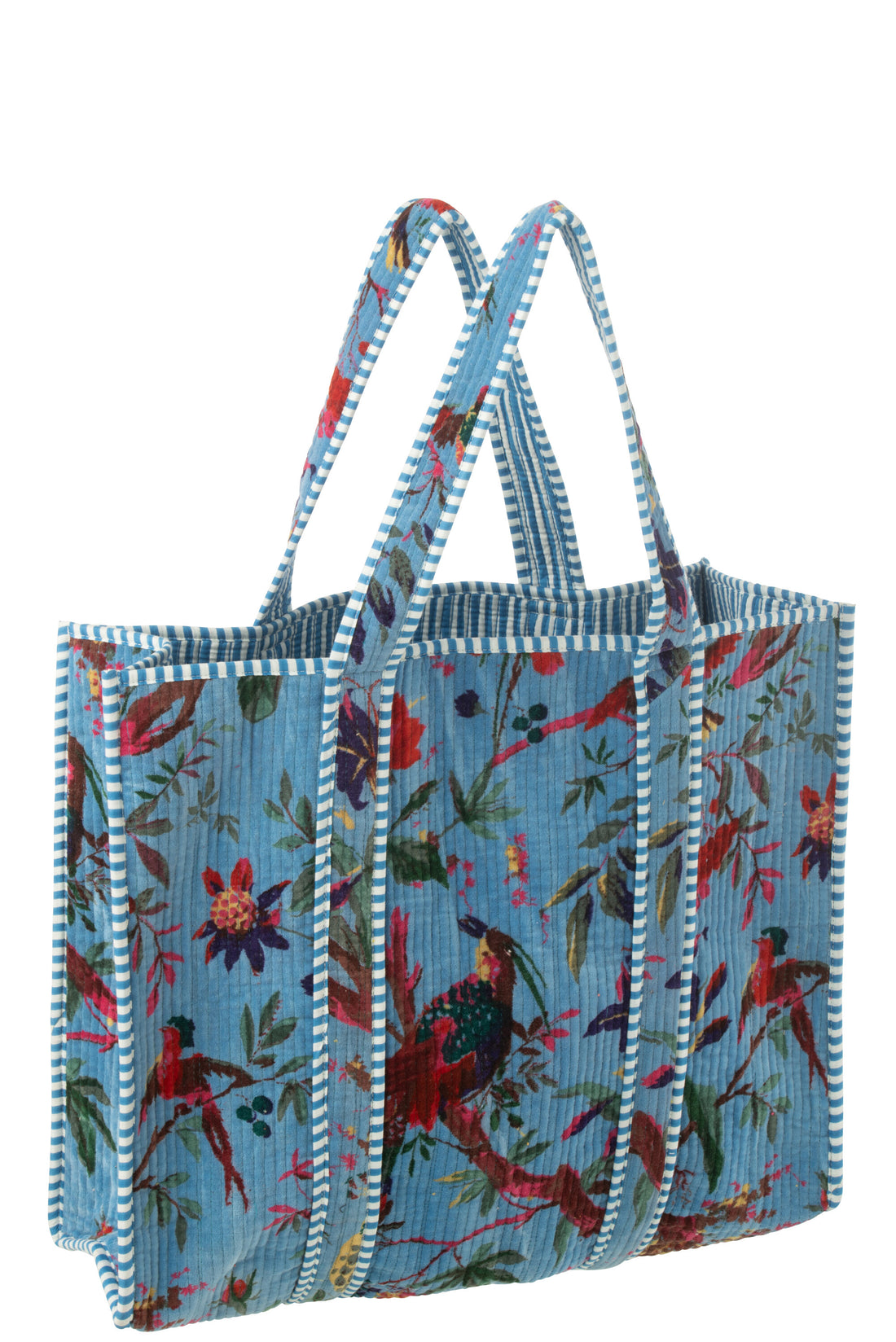 Shoppertas Vogels/Bloemen Katoenen Fluweel Blauw