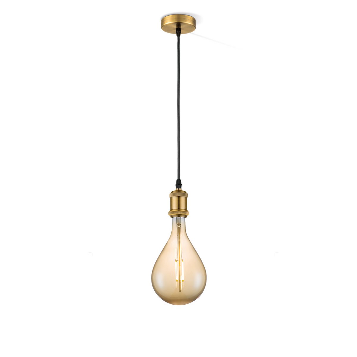 hanglamp brons vintage Pear - G160 - dimbaar E27 amber