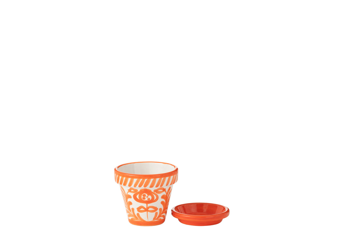 Bloempot + Bord Granada Handgemaakt/Handbeschilderd Keramiek Oranje/Wit Extra Klein