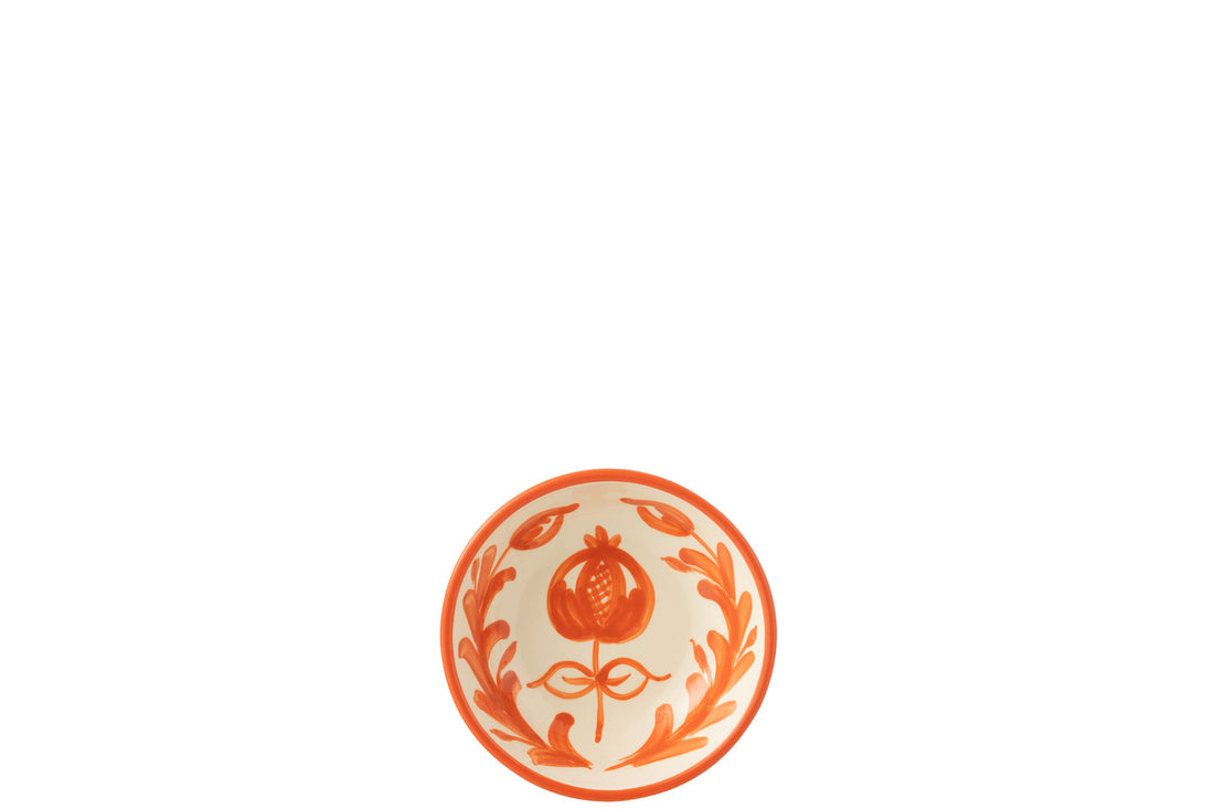 Kom Granada laag keramiek wit/oranje klein