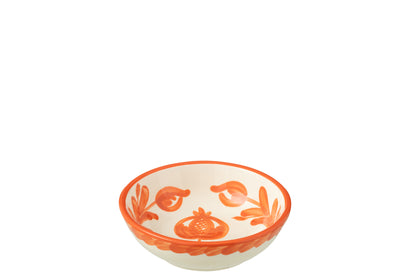 Kom Granada laag keramiek wit/oranje klein