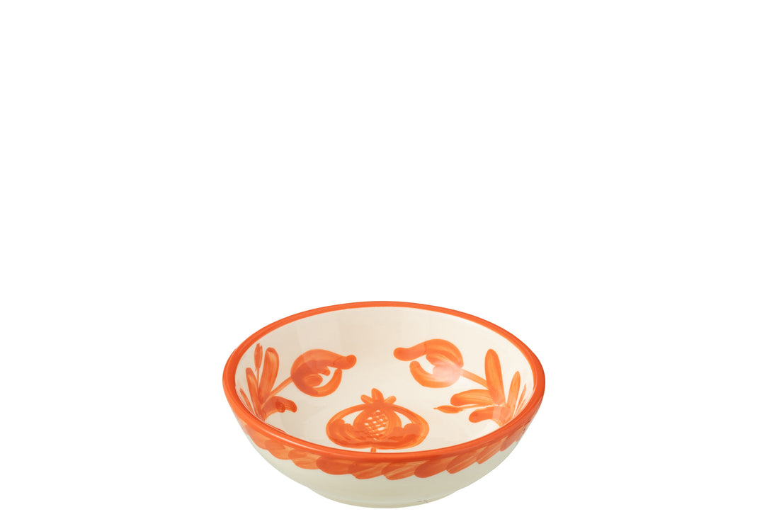 Kom Granada laag keramiek wit/oranje klein