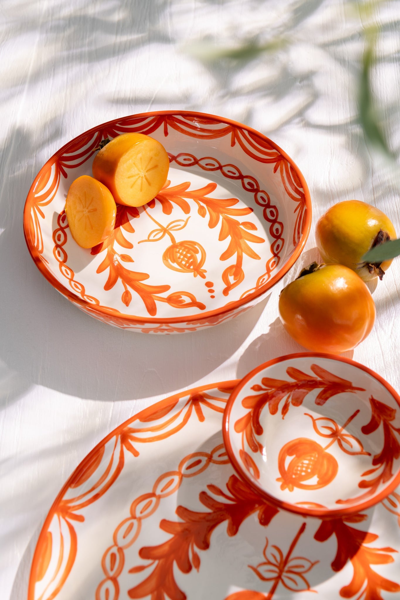 Kom Granada Laag Keramiek Wit/Oranje Groot