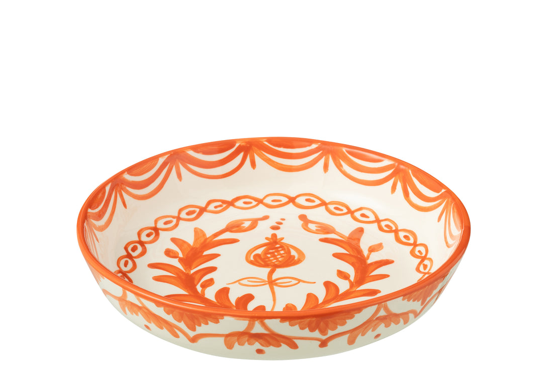 Kom Granada Laag Keramiek Wit/Oranje Groot