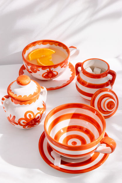 Beker + Bord Granada Keramiek Wit/Oranje
