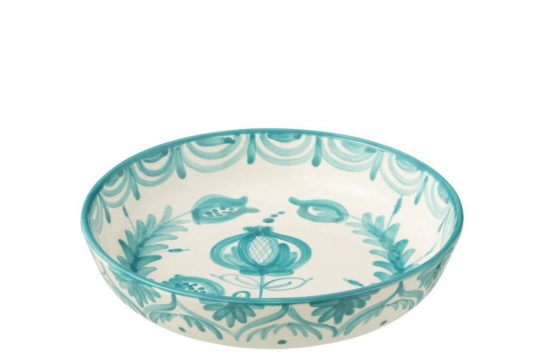 Kom Granada Laag Keramiek Wit/Aqua Groot