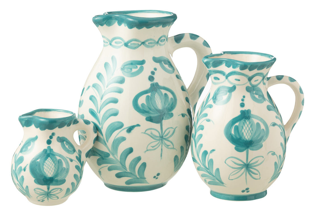 Pitcher Granada Keramiek Wit/Aqua Groot