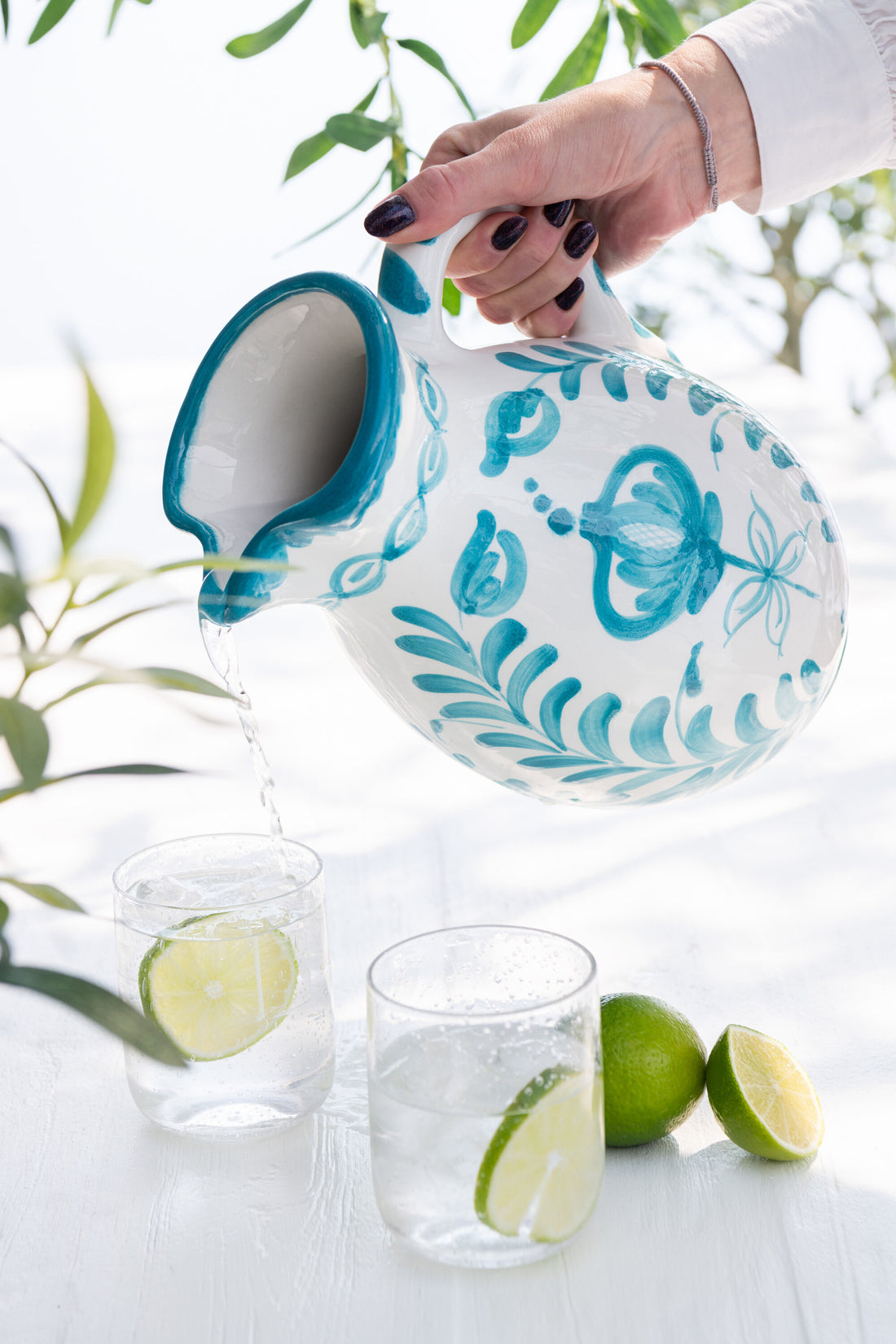 Pitcher Granada Keramiek Wit/Aqua Groot