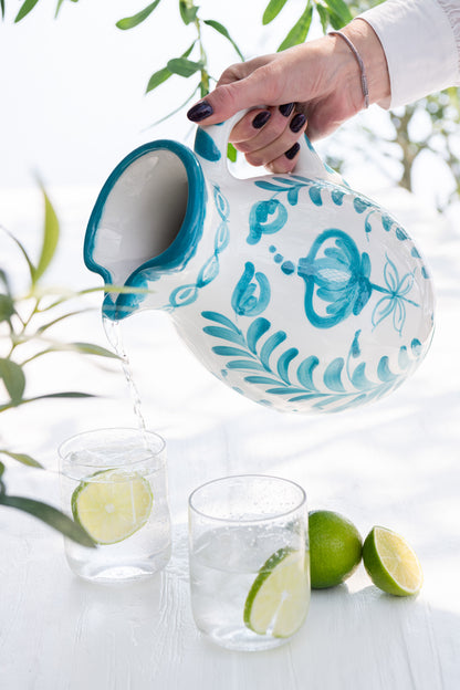 Pitcher Granada Keramiek Wit/Aqua Groot