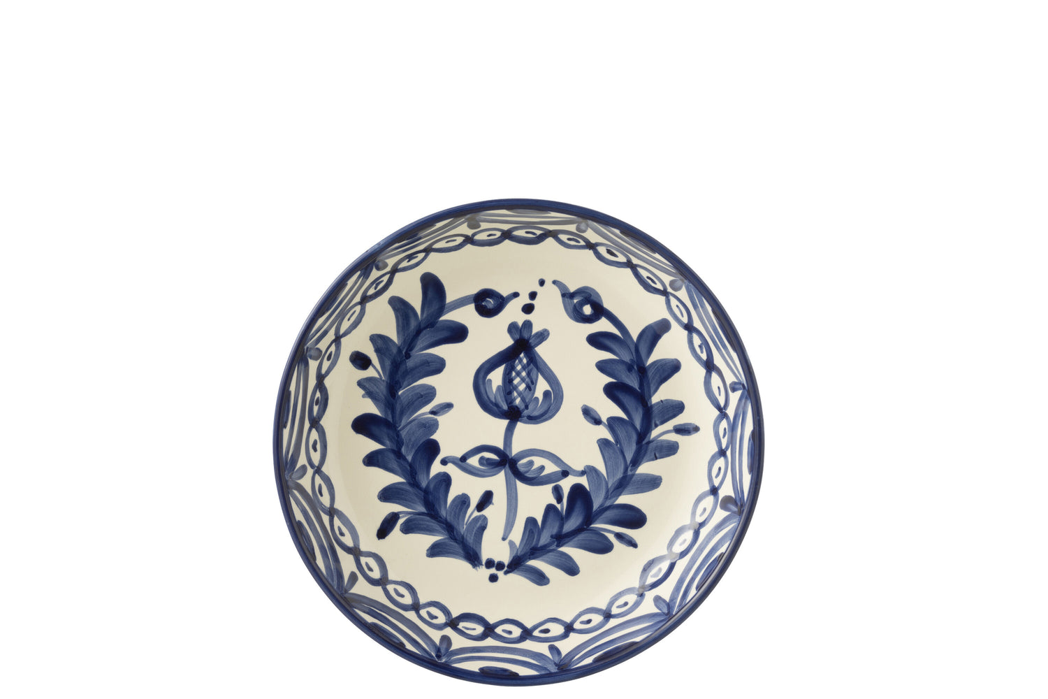 Kom Granada Laag Keramiek Wit/Kobaltblauw Groot