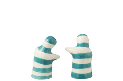 Zout &amp; Peper set Granada Strepen Keramiek Wit/Aqua