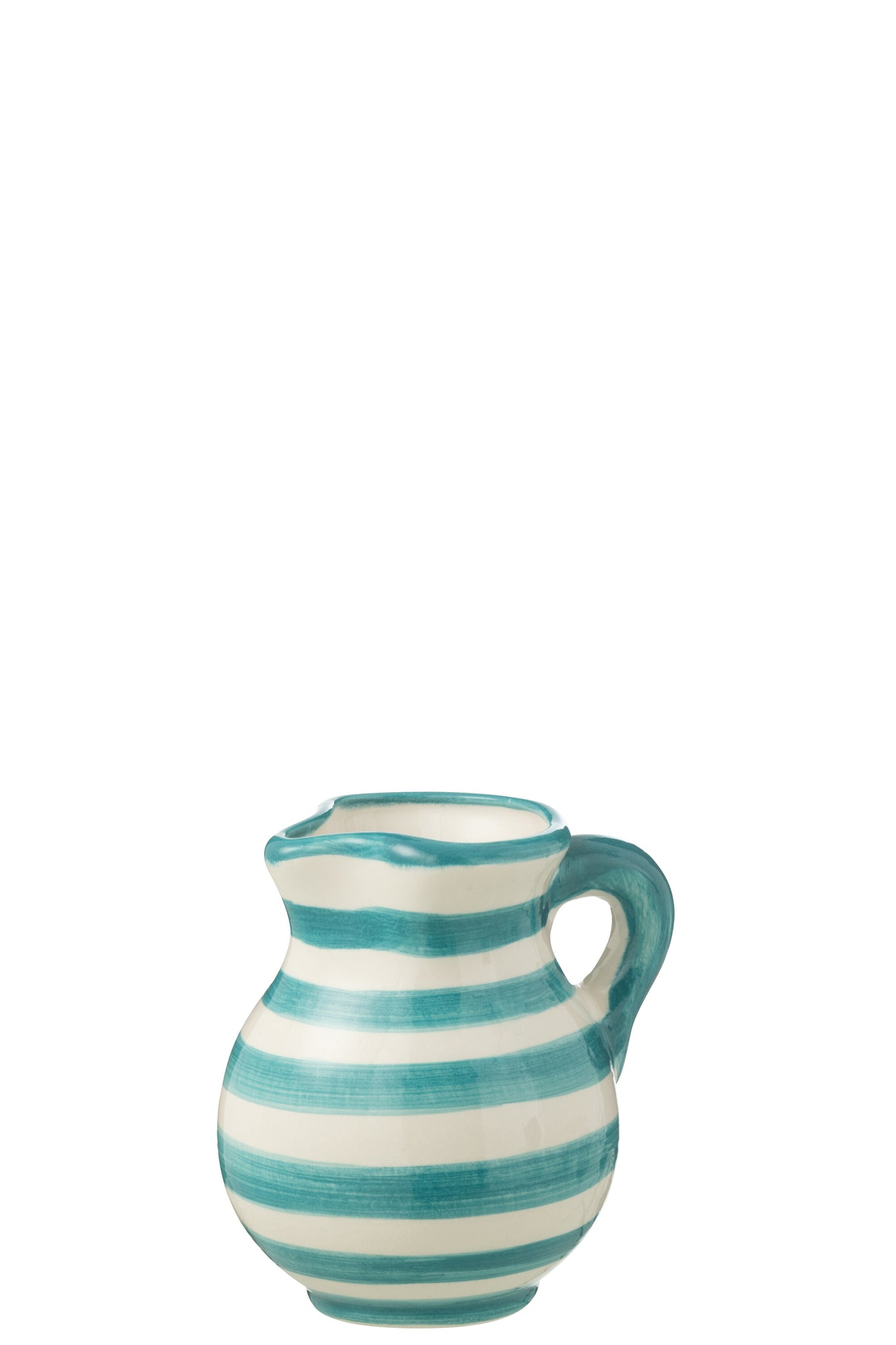 Pitcher Granada Strepen Keramiek Wit/Aqua Klein