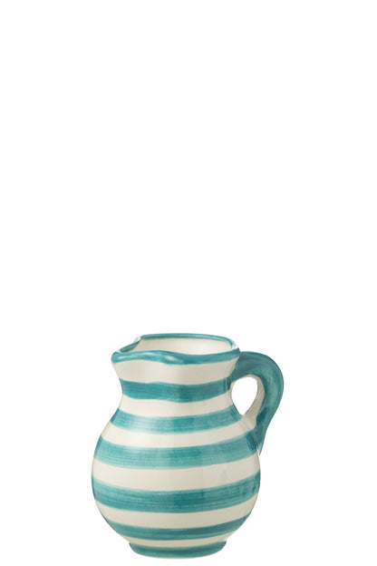 Pitcher Granada Strepen Keramiek Wit/Aqua Klein