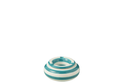 Asbak Granada Strepen Keramiek Wit/Aqua Klein