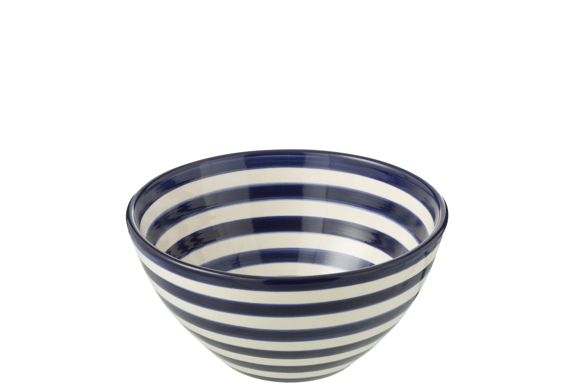 Kom Granada Strepen High Ceramic Wit/kobaltblauw Medium