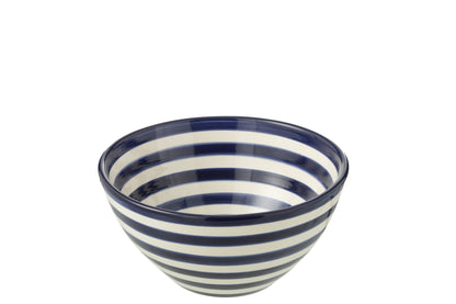Kom Granada Strepen High Ceramic Wit/kobaltblauw Medium