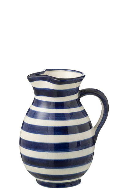 Pitcher Granada Strepen Keramiek Wit/Kobaltblauw Medium