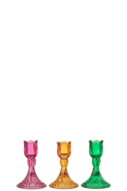 Kaarsenhouder Tulp Glas Mix Assortiment Van 3