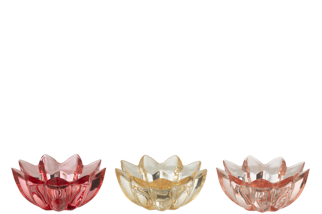 Theelichthouder Bloem Warm Glas Mix Assortiment Van 3