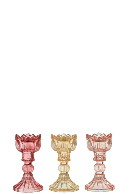 Kaarsenhouder Roos Warm Glas Mix Assortiment Van 3
