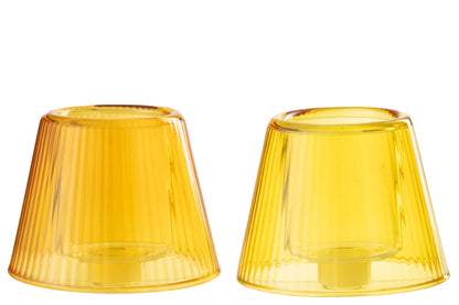 Theelichthouder Hoed Glas Geel/Oranje Assortiment Van 2