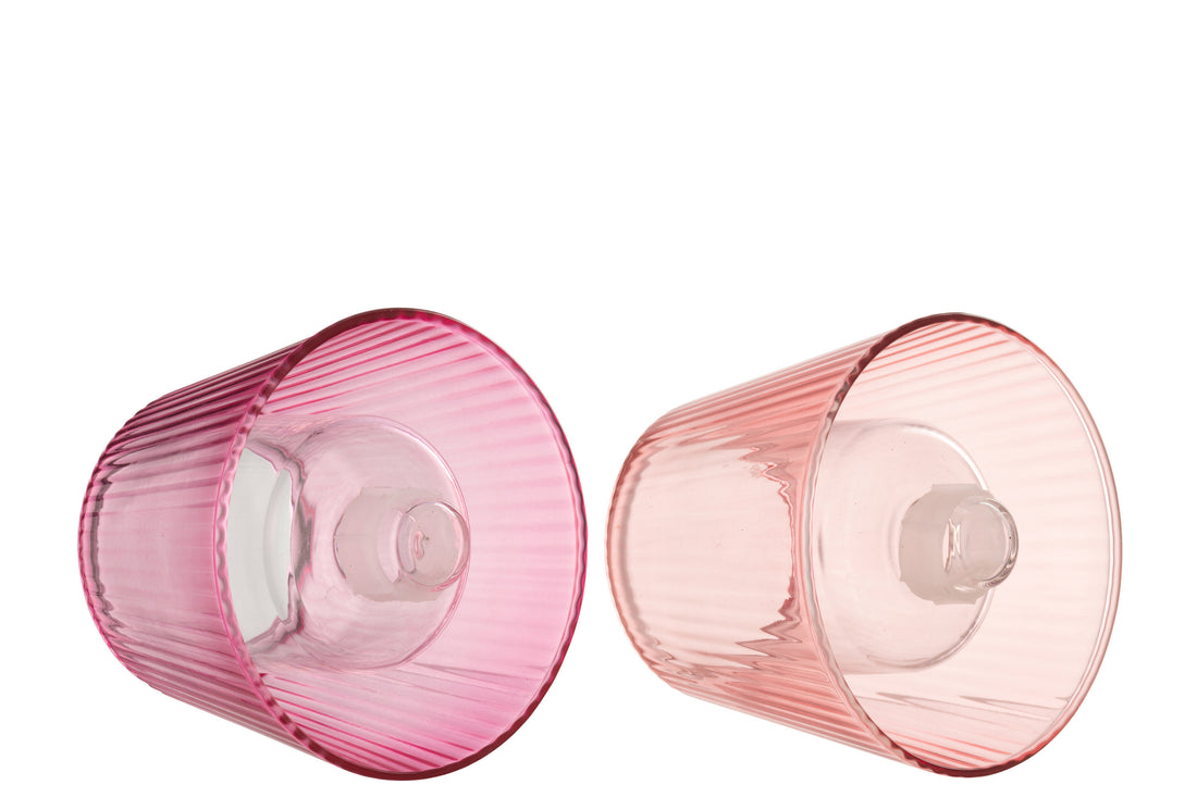 Theelichthouder Hoed Glas Roze/Fuchsia Assortiment Van 2