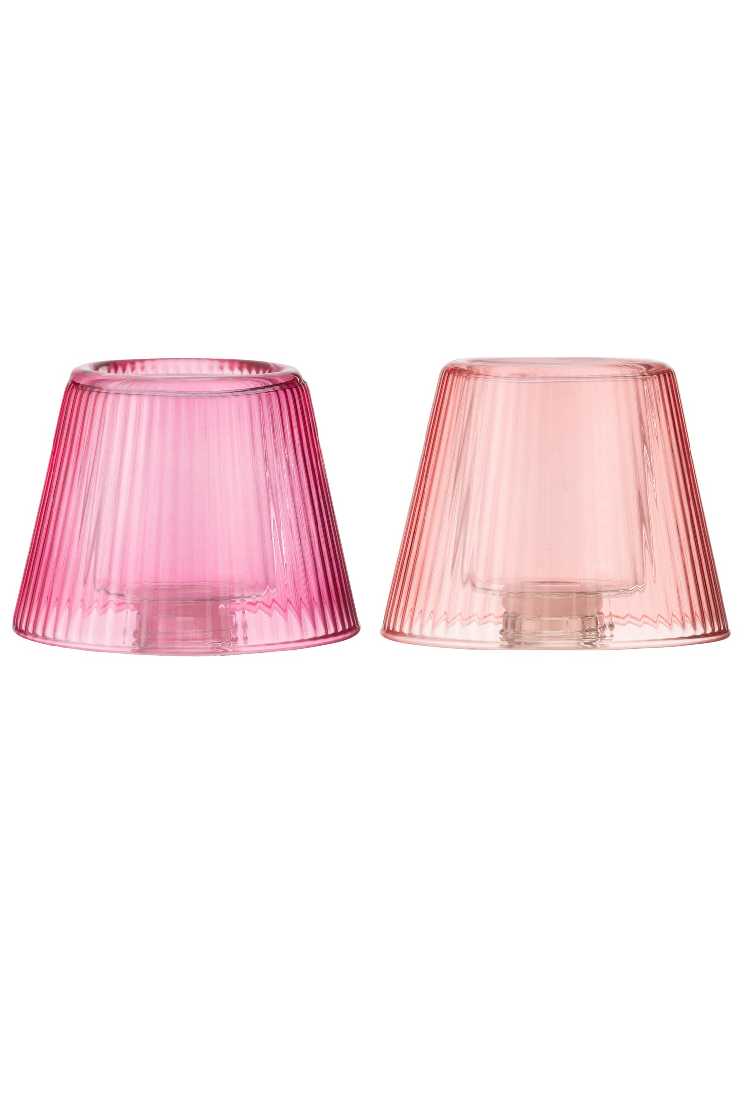 Theelichthouder Hoed Glas Roze/Fuchsia Assortiment Van 2