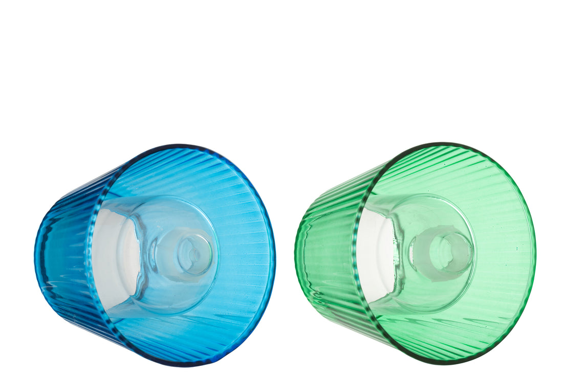 Theelichthouder Hoed Glas Blauw/Groen Assortiment Van 2
