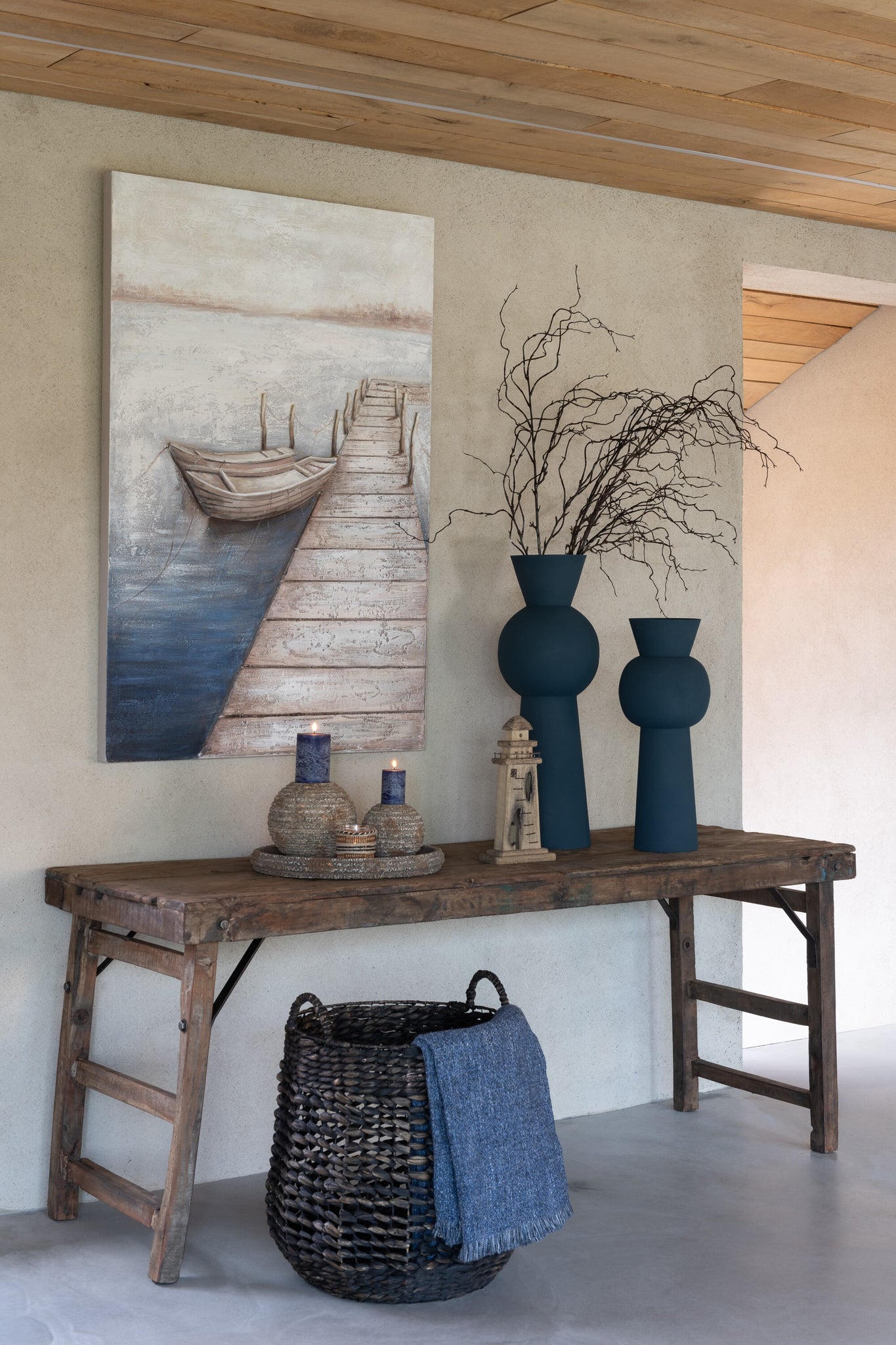 Schilderij met Acrylverf op Doek - Twee Bootjes aan Steiger