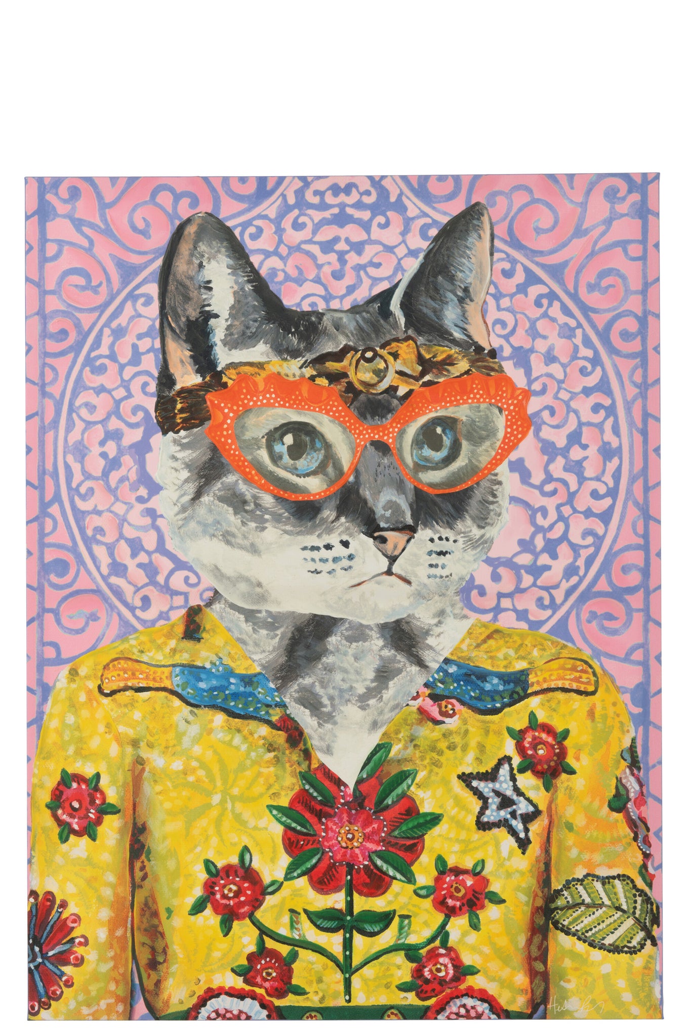 Wanddecoratie Kat Popart Canvas Mix Groot