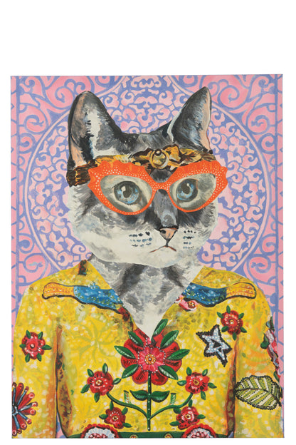 Wanddecoratie Kat Popart Canvas Mix Groot