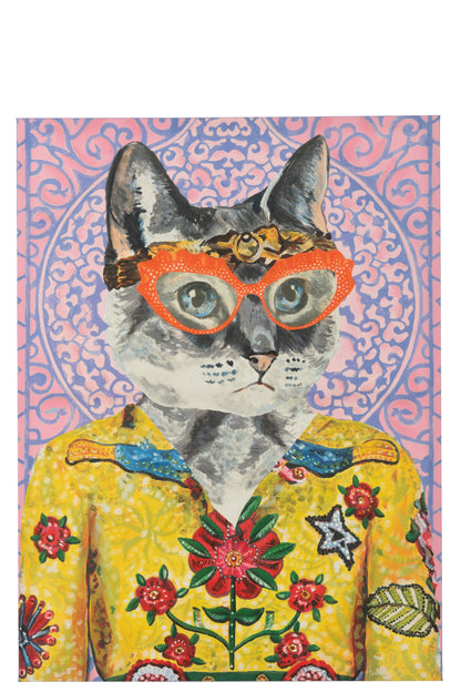 Wanddecoratie Kat Popart Canvas Mix Groot