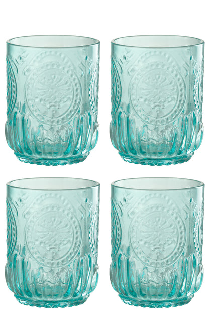 J-Line Cadeaubox 4 Drinkglazen Maya Glas Turkoois