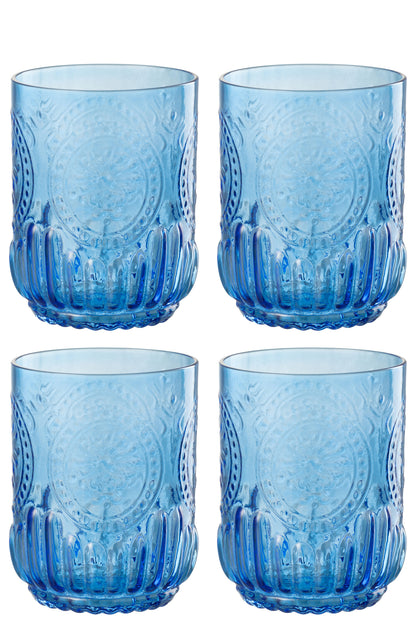 J-Line Cadeaubox 4 Drinkglazen Maya Glas Blauw