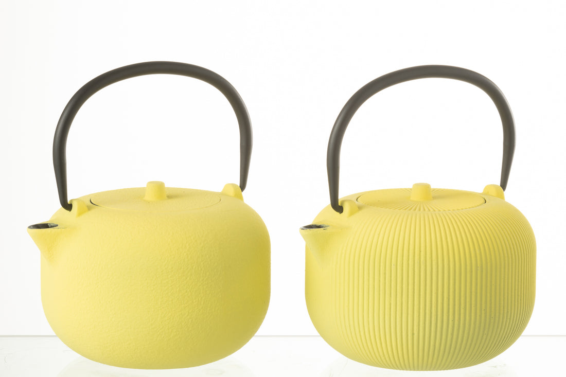 Doos van 1 theepot metaal geel assortiment 2