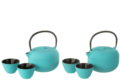 Doos van 1 theepot metaal blauw assortiment 2