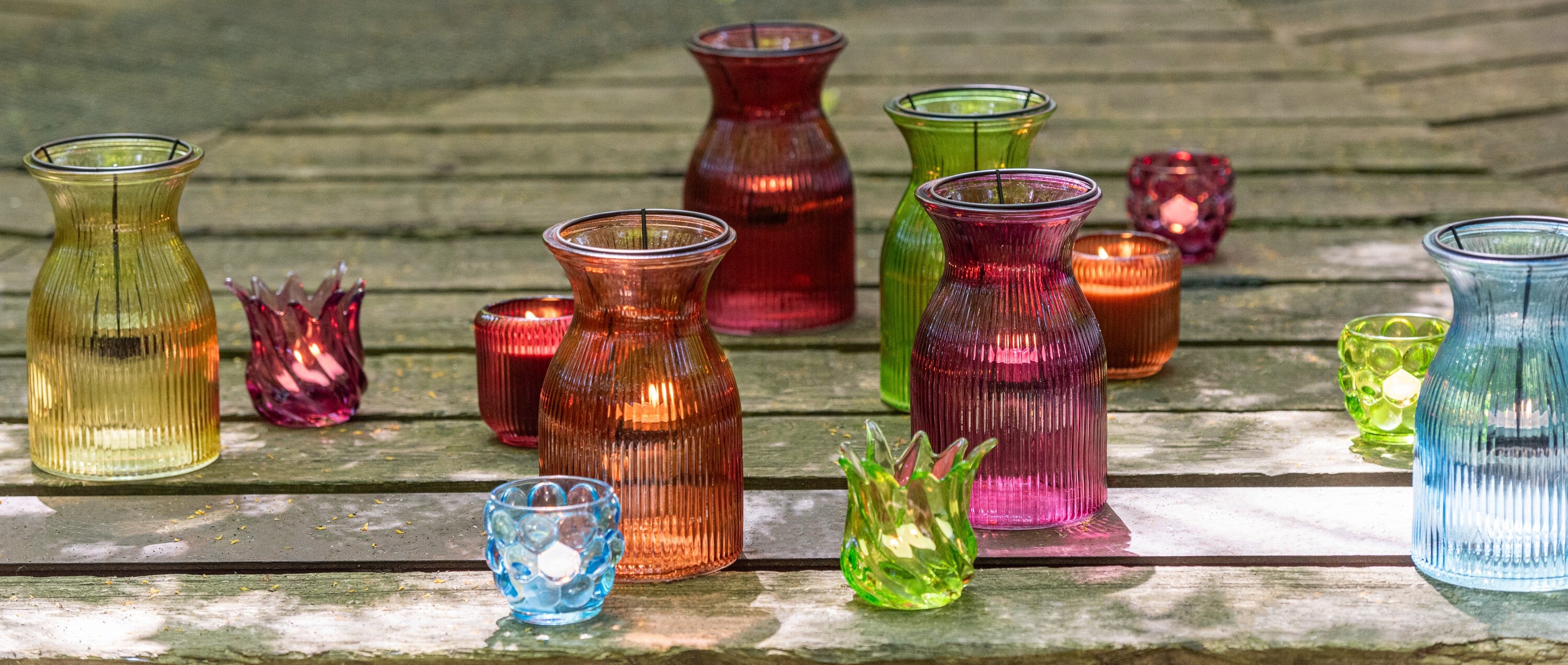 Theelichthouder Popa Glas Mix Assortiment Van 6 Op Dienblad