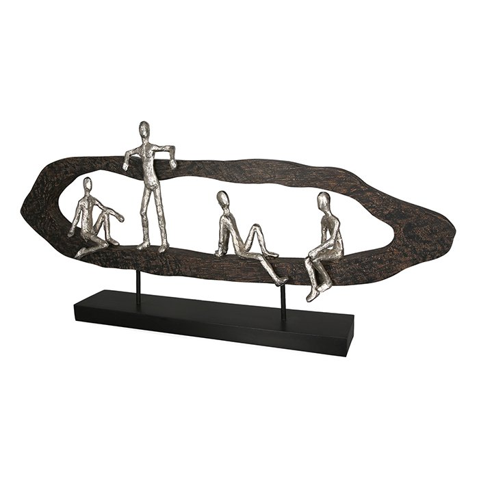 Hout/aluminium sculptuur &quot;Hang out&quot; zilver H.35cm