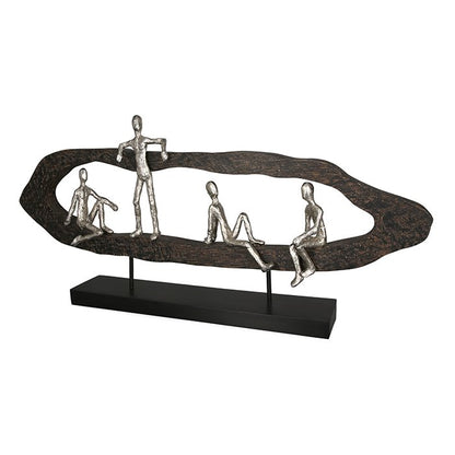 Hout/aluminium sculptuur &quot;Hang out&quot; zilver H.35cm