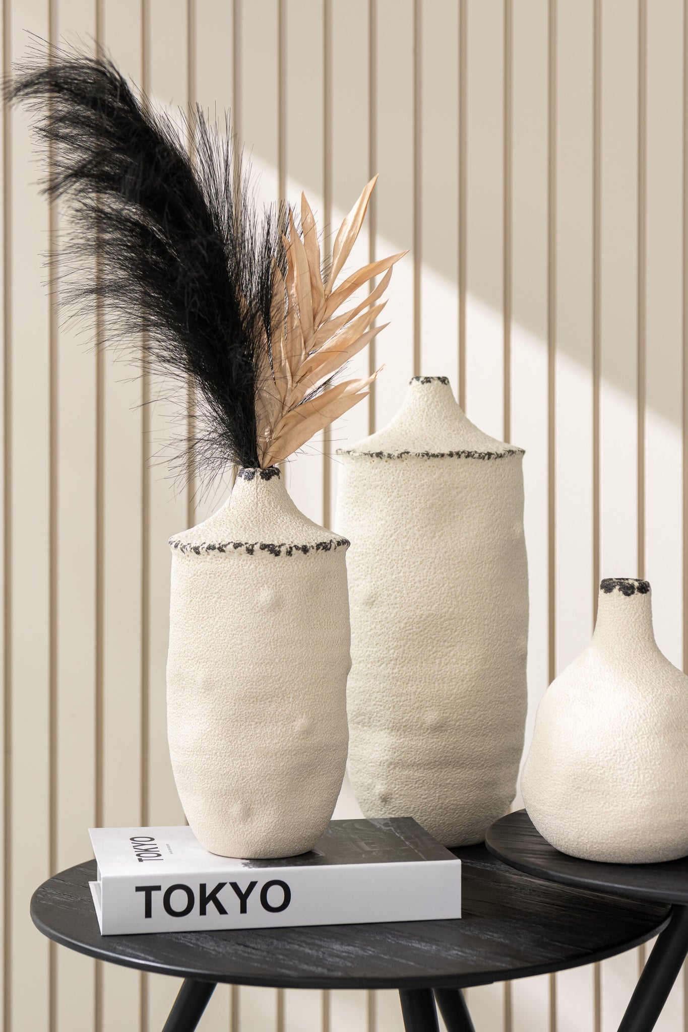 Vase Bay Stoneware White/Black Large